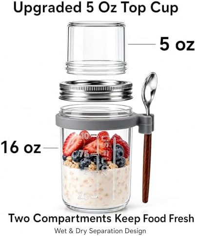 4 Pack 16Oz Glass Overnight Oats Containers with Lids