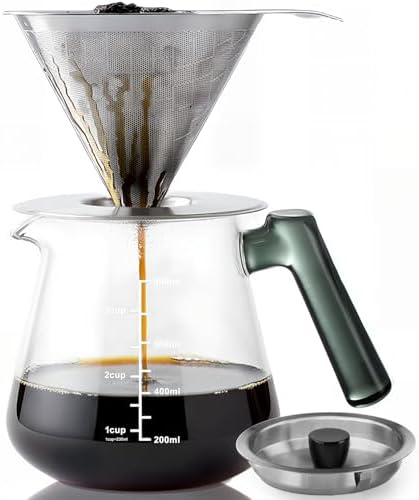 Aquach 28oz Pour Over Coffee Maker, Borosilicate Glass Carafe