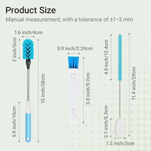 3-in-1 Bottle Brush, 15 Inches Long Handle Kitchen Water Bottle Brush