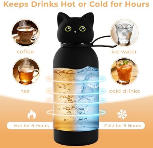 Vacuum Insulated Stainless Steel Water Bottle, Black Cat, 17oz