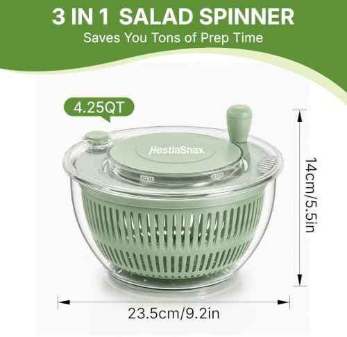 Salad Spinner 4.25qt, One‐touch Stop Button & Non‐slip Base, Vegetable