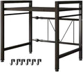 Microwave Oven Rack, Adjustable Shelf with 6 Hooks