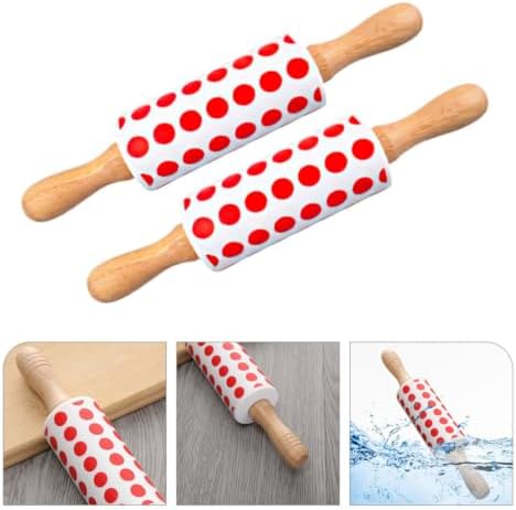 2pcs Silicone Rolling Pin with Wooden Handle, Dough Baking Tool