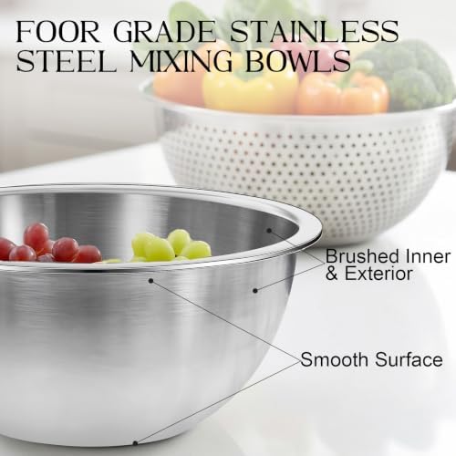 Stainless Steel Mixing Bowls with Colander Set, Home & Kitchen Essentials