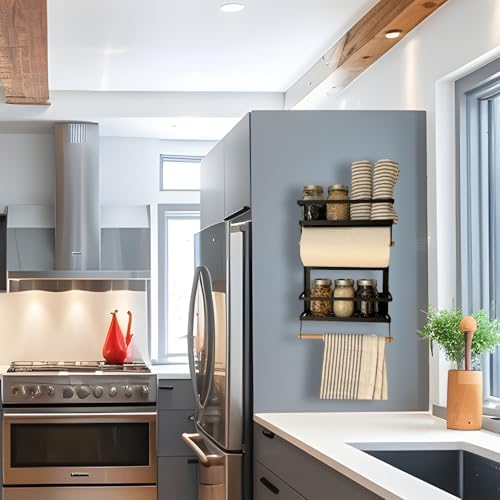 Garage Magnetic Rack, Foldable Paper Towel Holder with Shelf