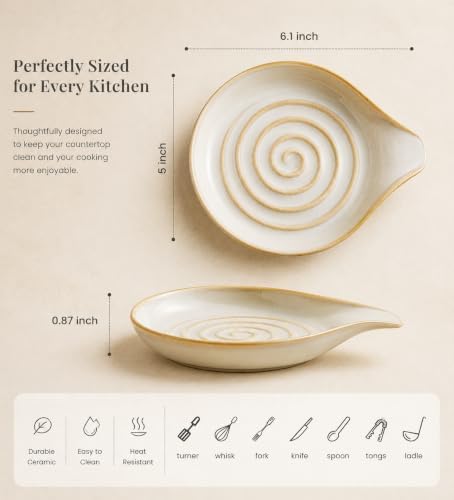 LAUCHUH Spoon Rest for Stove Top, Ceramic Spoon Holder for Kitchen