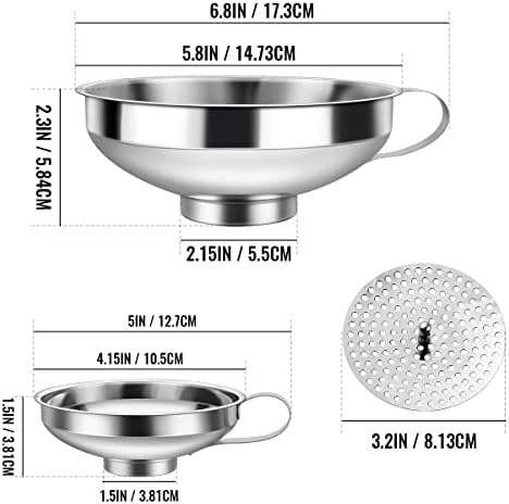 3 Pack Canning Funnel 3-in-1 Stainless Steel Funnel Set Wide Mouth