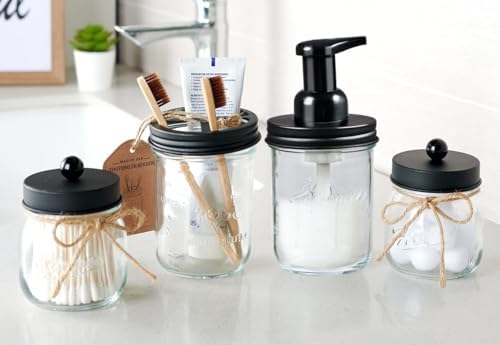 SheeChung Mason Jar Foaming Soap Dispenser and Toothbrush Holder Set