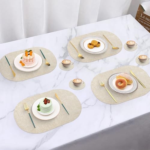 Faux Leather Placemats Set of 4 with Matching Coasters, Heat Resistant