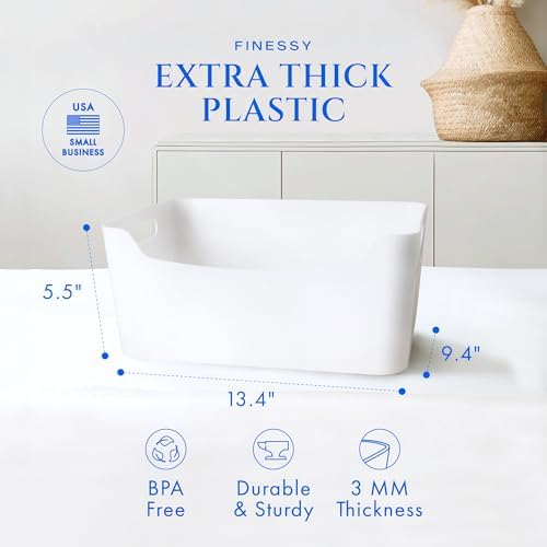 FINESSY White Plastic Storage Bins for Pantry with Handle 2 Pack White
