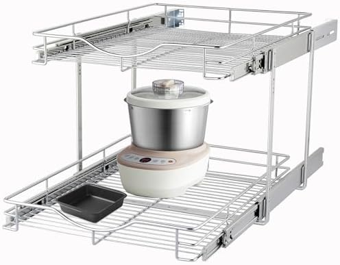 DINDON 2 Tier Pull Out Cabinet Organizer (17" W x 18" D) Heavy-Duty