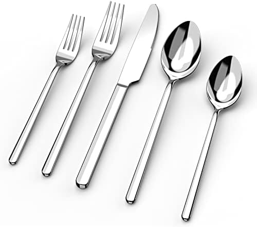 KINGSTONE 30 Pieces Silverware Set, Flatware Cutlery Set for 6, 18/10 Stainless Steel Silverware Utensils Minimalist Design Dishwasher Safe
