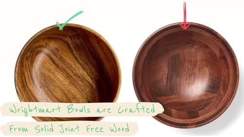 Wood Bowls for Food, Set of 4, 7 In Solid Acacia Salad, Cereal & Pasta