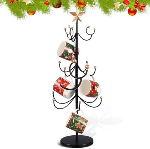 Suclain Christmas Mug Holder with Golden Star Coffee Cup Display Rack