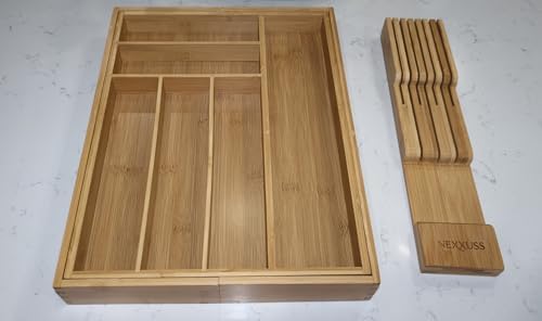 Nexxuss Bamboo Kitchen Drawer Organizer, Expandable Utensil Organizer