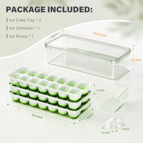 3-Pack Ice Cube Trays with Lids - 42-Cube Durable Silicone & Plastic