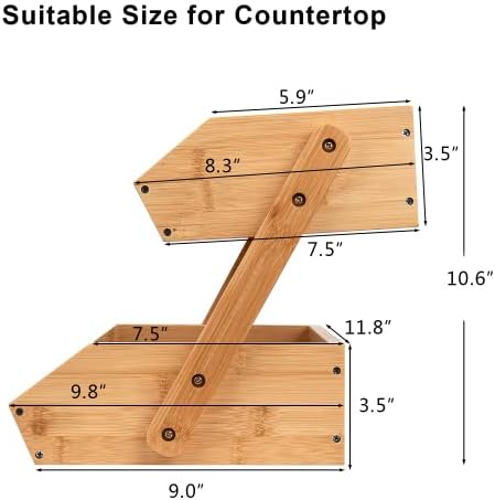 Merysen 2-Tier Bamboo Fruit Basket for Kitchen Countertop
