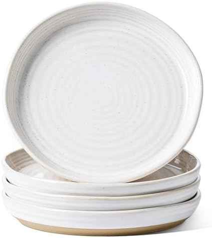 LE TAUCI 8 Inch Ceramic Salad Plates Set of 4, Modern White Appetizer