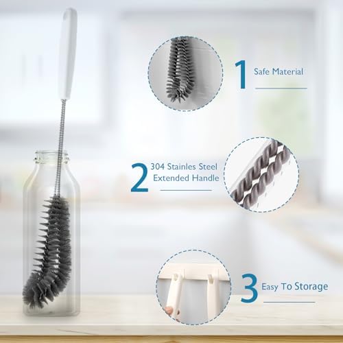16 inches Long Handle Black Bottle Cleaning Brushes - Perfect for Baby
