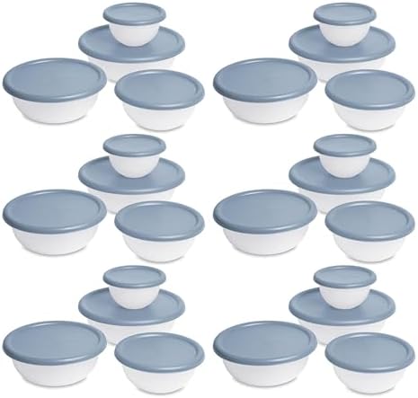 Sterilite Covered Mixing Bowl Set, Nesting Plastic, Washed Blue