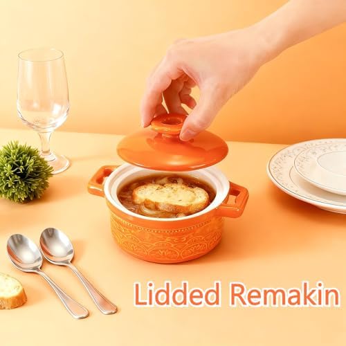 Hacaroa Set of 6 Mini Cocotte with Lid, 8 Oz Ceramic Ramekins with
