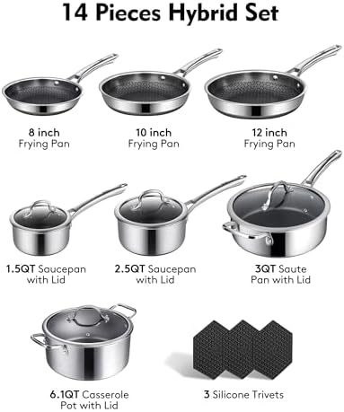SNOWCLAD Pots and Pans Set Non Stick | Stainless Steel Kitchen Cookware