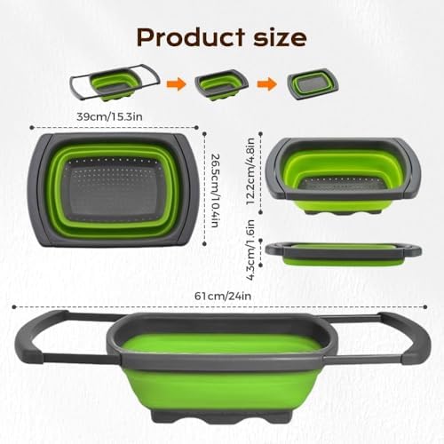 Over the Sink Collapsible Colander Strainer (5 Quart) with Extendable