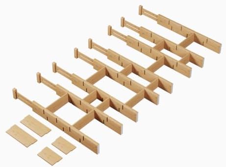 Bamboo Drawer Dividers 8 Pack with Inserts, Kitchen Adjustable Drawer