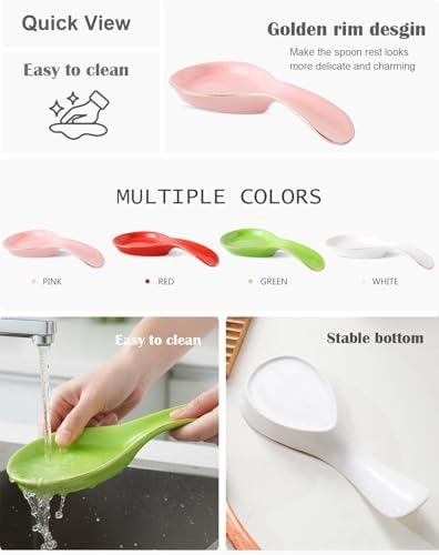 Ceramic Spoon Rest for Stove Top, Pink Spoon Holder Utensil Rest, Cute