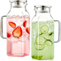 2 Pack 2L/68oz Square Glass Pitchers with Handle and Lid, Borosilicate