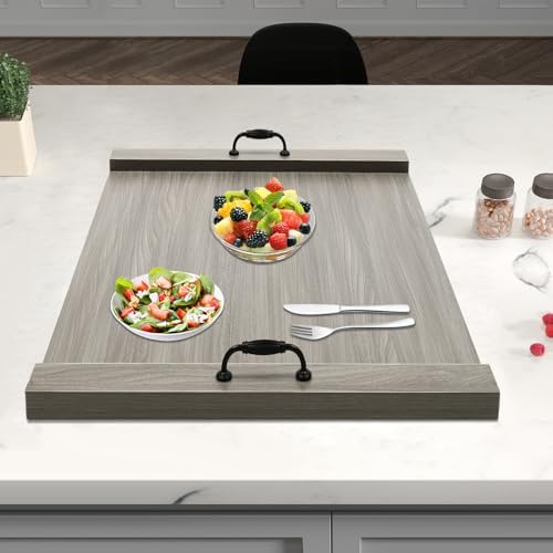 Rustic Wooden Serving Tray with Metal Handles, 30x22in Large Smoked