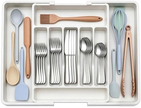 Silverware Drawer Organizer, Plastic Cutlery Storage for Kitchen