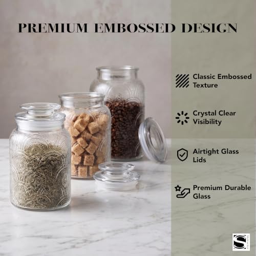 Style Setter Clear Glass Kitchen Canister Set, Retro Design 3PC