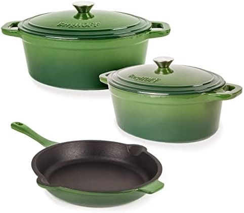 Berghoff Neo 5Pc Enameled Cast Iron Cookware Set, Pots & Pans, Green