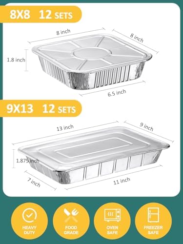 NEEBAKE 24 Pack Disposable Aluminum Pans with Lids Combo Set- 12 Large