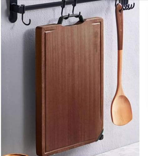 Large Reversible Wooden Cutting Board with Metal Handle Juice Grooves