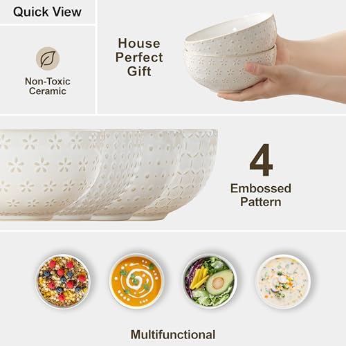 MALACASA Cereal Bowls, 30 Ounce Ceramic Soup Bowl for Kitchen