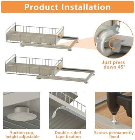 Under Sink Organizer, Single Tier Metal Pull Out Sliding Drawer Shelf for Kitchen Bathroom Cabinet Storage, Sturdy Rack – Gray