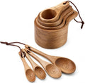 8 Piece Wooden Measuring Cups and Spoons Set Solid Acacia Wood