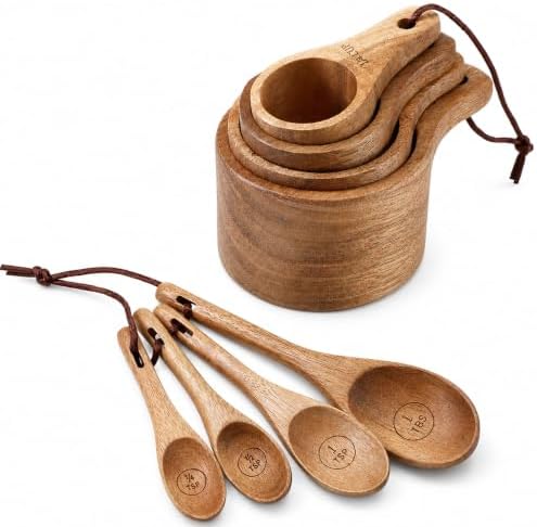8 Piece Wooden Measuring Cups and Spoons Set Solid Acacia Wood