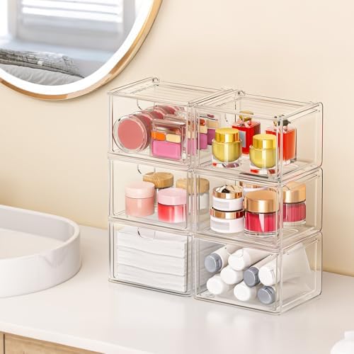 caktraie 6-Pack Acrylic Stackable Storage Drawers for Vanity, Desk