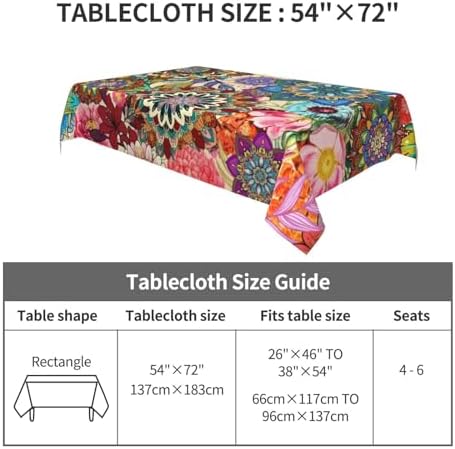 Rectangle 54x72 Boho Floral Table Cloth Colorful Flowers Tablecloth