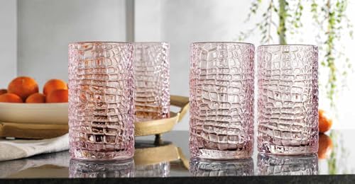 Glaver's Highball Glasses Set of 4 Pink Drinking Glasses, 15 Ounce