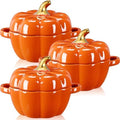 FoldTier 3 Pcs Pumpkin Bowls Ceramic Pumpkin Dish Pot 15.5 oz