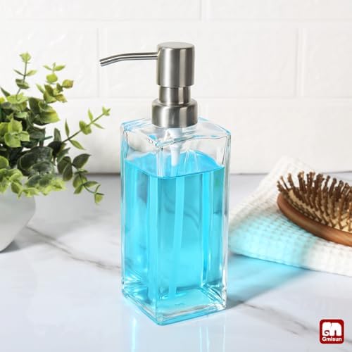 GMISUN Glass Soap Dispenser with Stainless Steel Pump, Clear Hand Soap