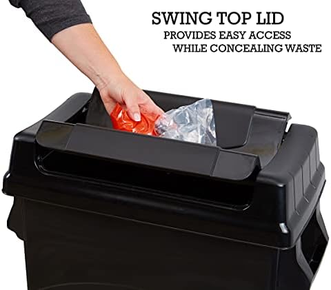 United Solutions 23 Gallon Black Plastic Swing-Lid Waste Container