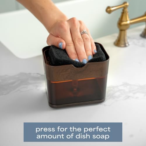 S&T INC. Dish Soap Dispenser and Sponge Holder, Walnut and Amber