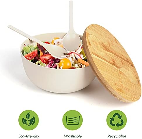 ShineMe Large Salad Bowl with Lid, Bamboo Fiber Salad Serving Bowl Set