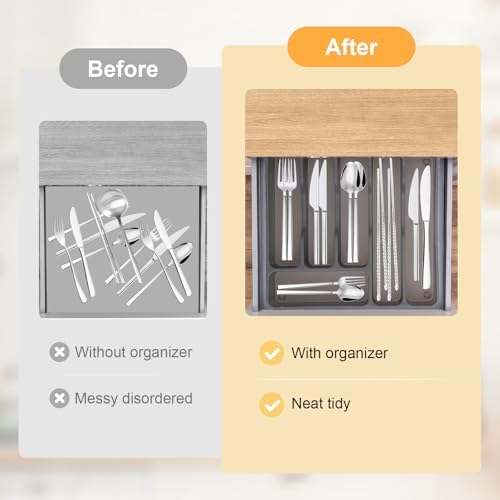 Gray Silverware Organizer with Lid, 6 Compartments
