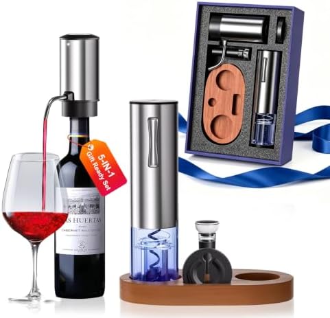 5-in-1 Electric Wine Opener Gift Set, Rechargeable Wine Opener &